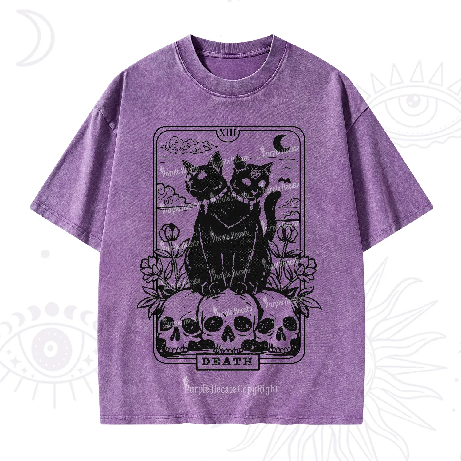 Purplehecate The Black Cat Death Tarot Card Washed T-Shirt