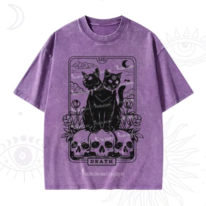 Purplehecate The Black Cat Death Tarot Card Washed T-Shirt