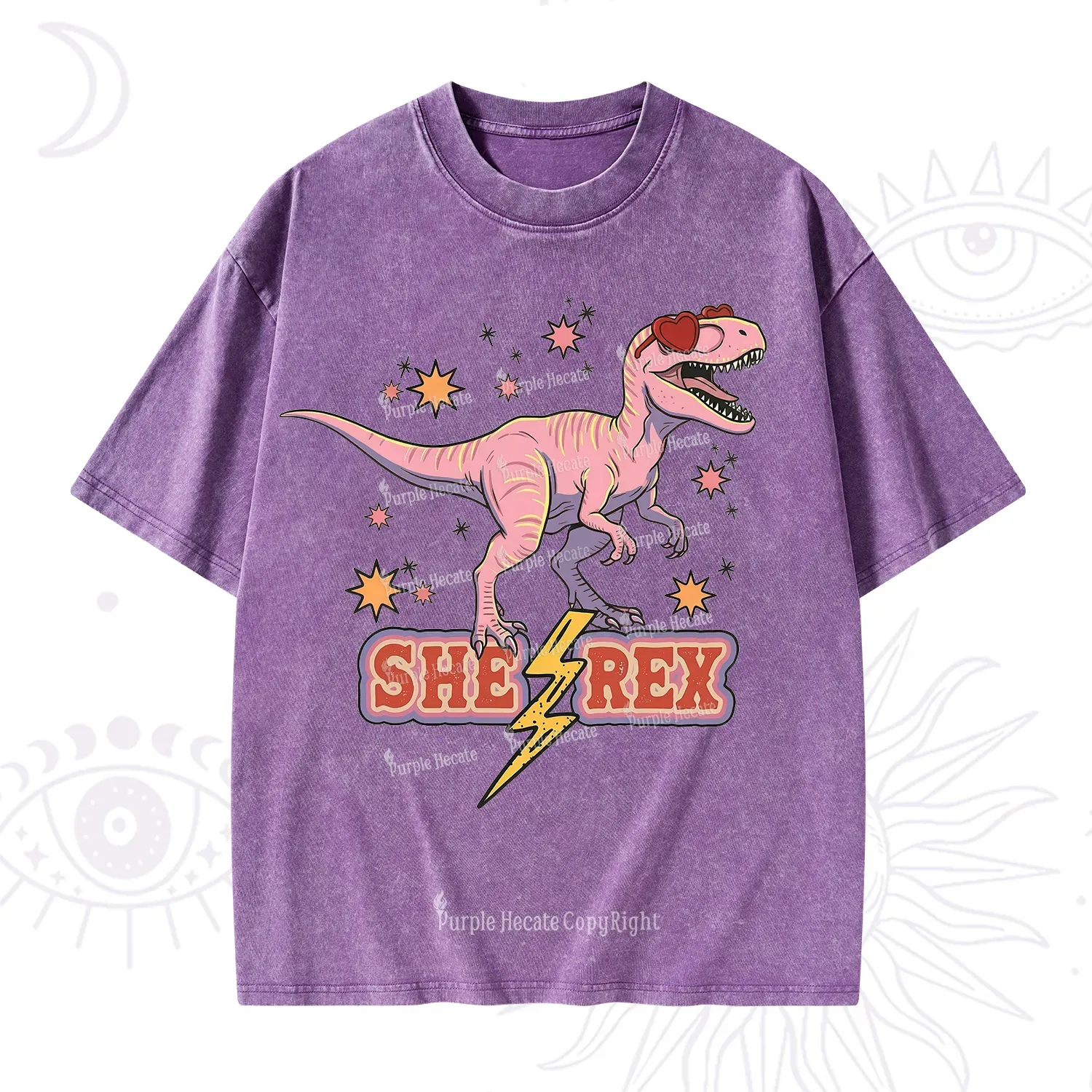 Purplehecate T Rex Dinosaur Girl Washed T-Shirt