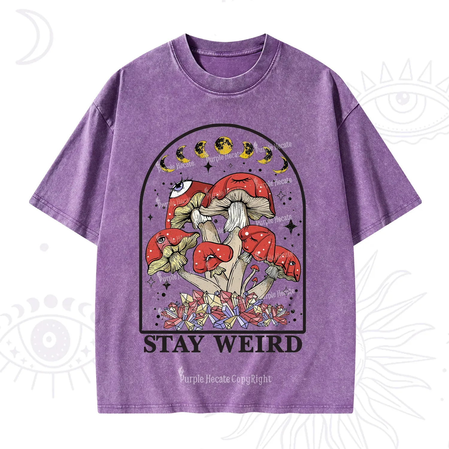 Purplehecate Stay Weird Mushroom Washed T-Shirt