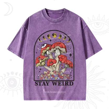 Purplehecate Stay Weird Mushroom Washed T-Shirt
