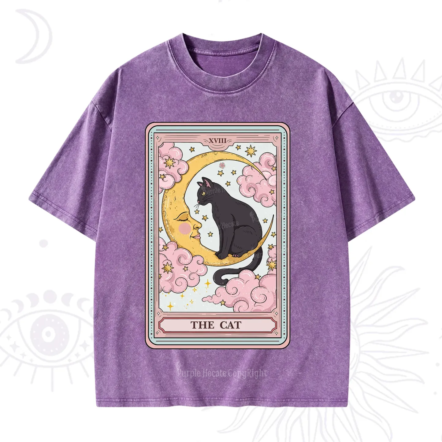 Purplehecate The Cat Tarot Card Washed T-Shirt