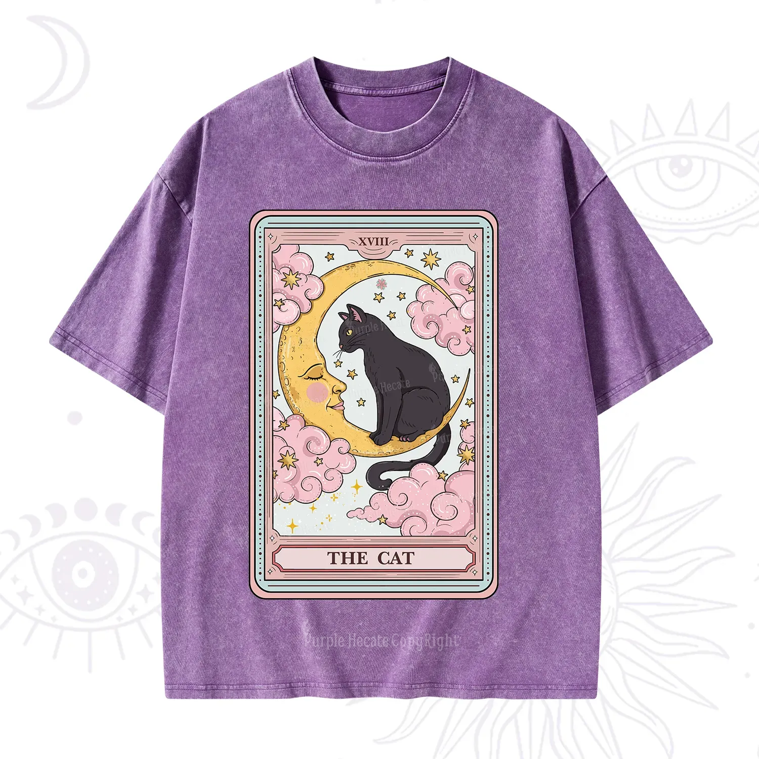 Purplehecate The Cat Tarot Card Washed T-Shirt