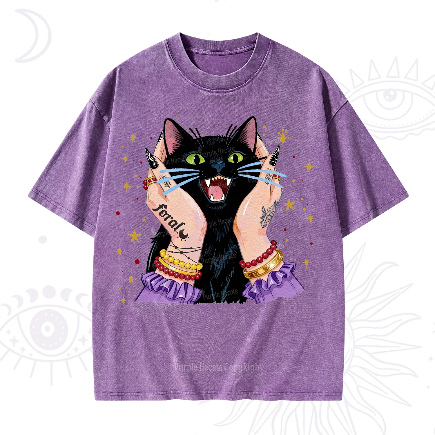 Purplehecate Feral Cat Magic Washed T-Shirt