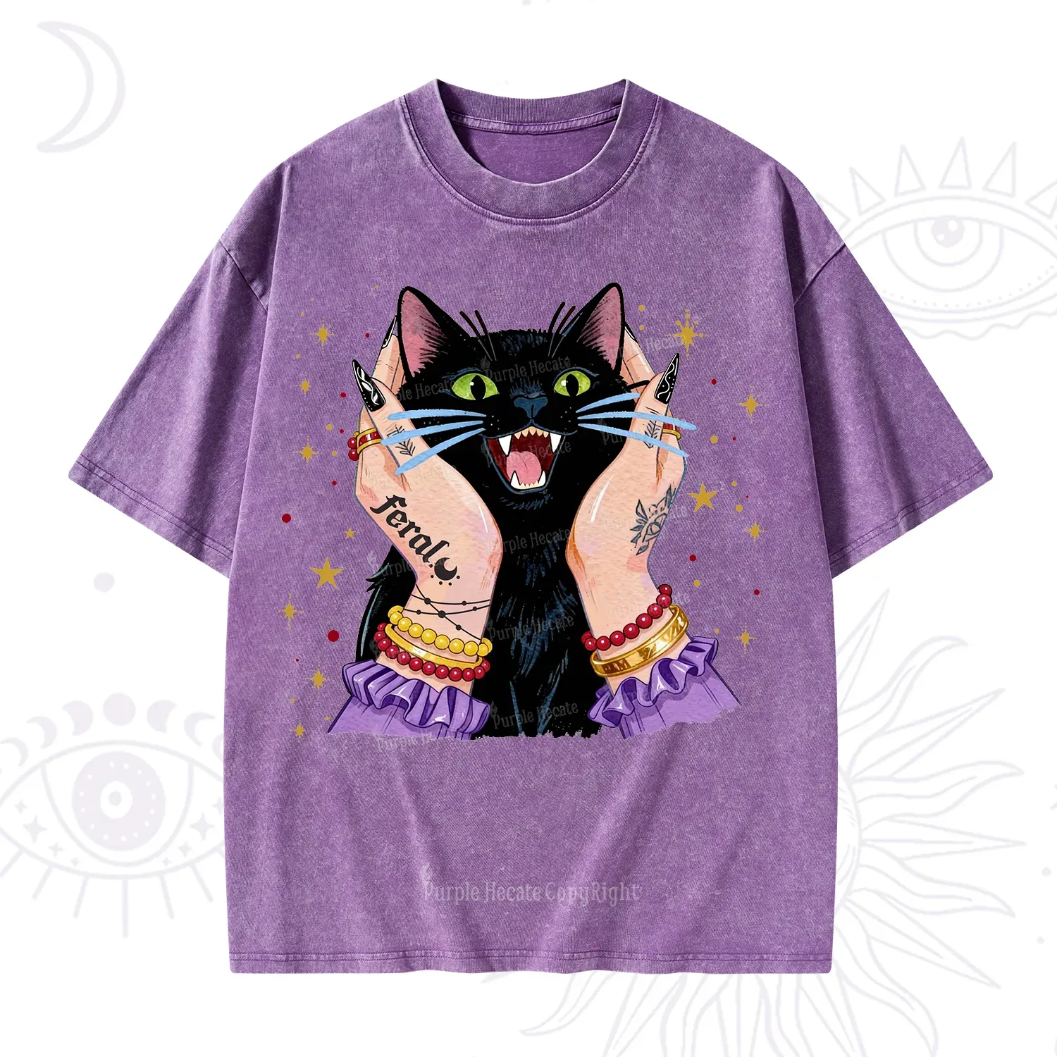 Purplehecate Feral Cat Magic Washed T-Shirt