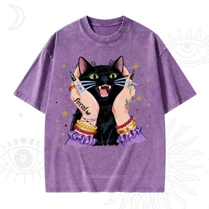 Purplehecate Feral Cat Magic Washed T-Shirt