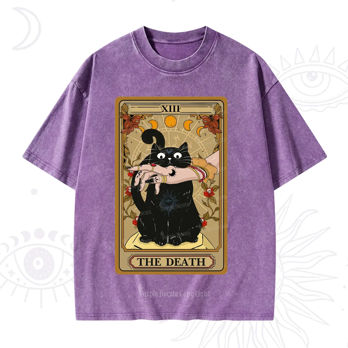 Purplehecate The Death Tarot Black Cat Washed T-Shirt