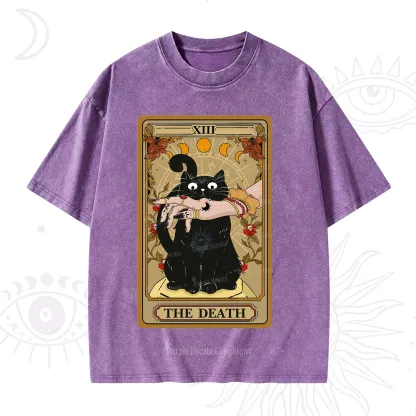 Purplehecate The Death Tarot Black Cat Washed T-Shirt