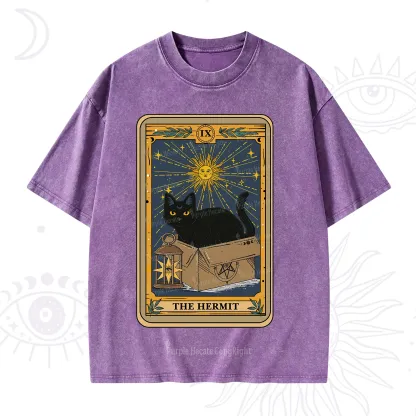 Purplehecate The Hermit Card Cat Lover Washed T-Shirt
