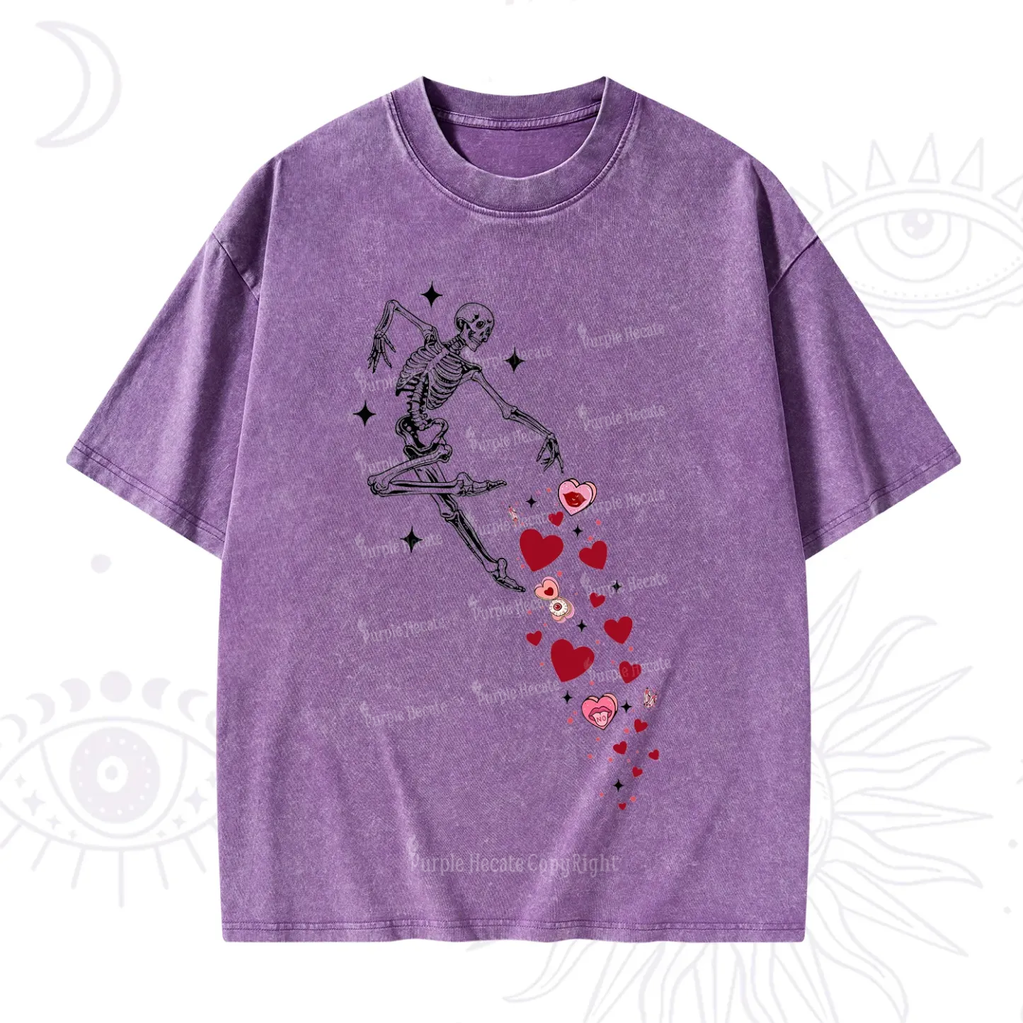 Purplehecate Dancing Skeleton of Love Valentine Washed T-Shirt