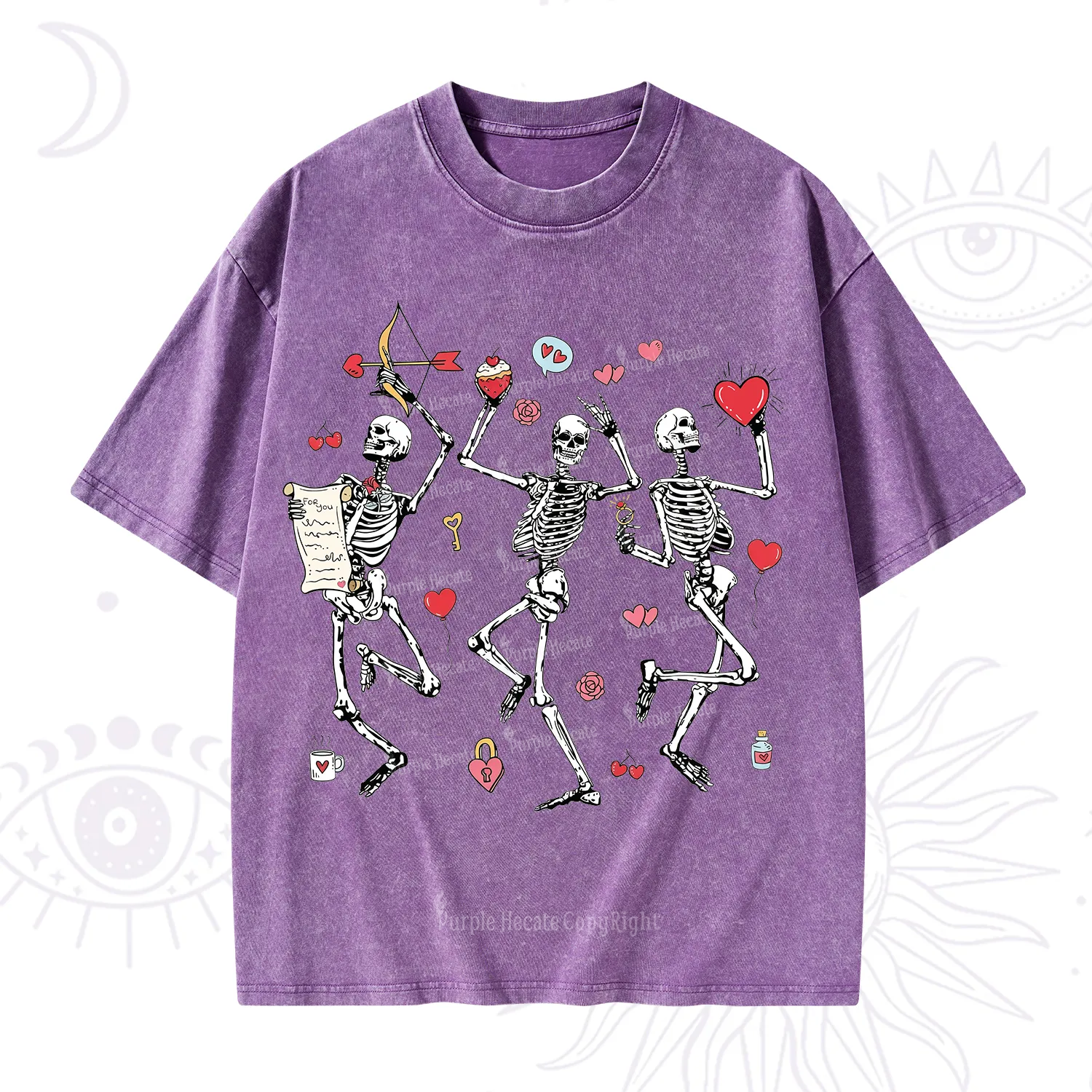 Purplehecate Skeleton Dancing Valentine Washed T-Shirt