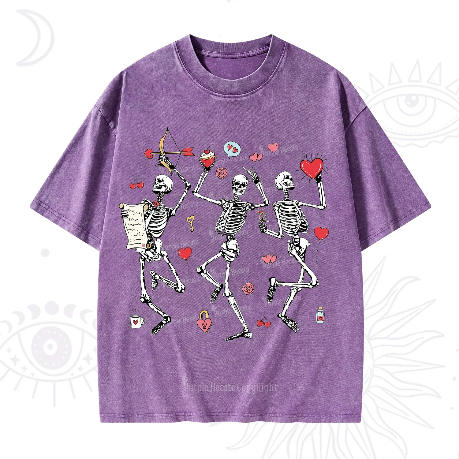 Purplehecate Skeleton Dancing Valentine Washed T-Shirt