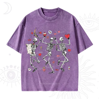 Purplehecate Skeleton Dancing Valentine Washed T-Shirt