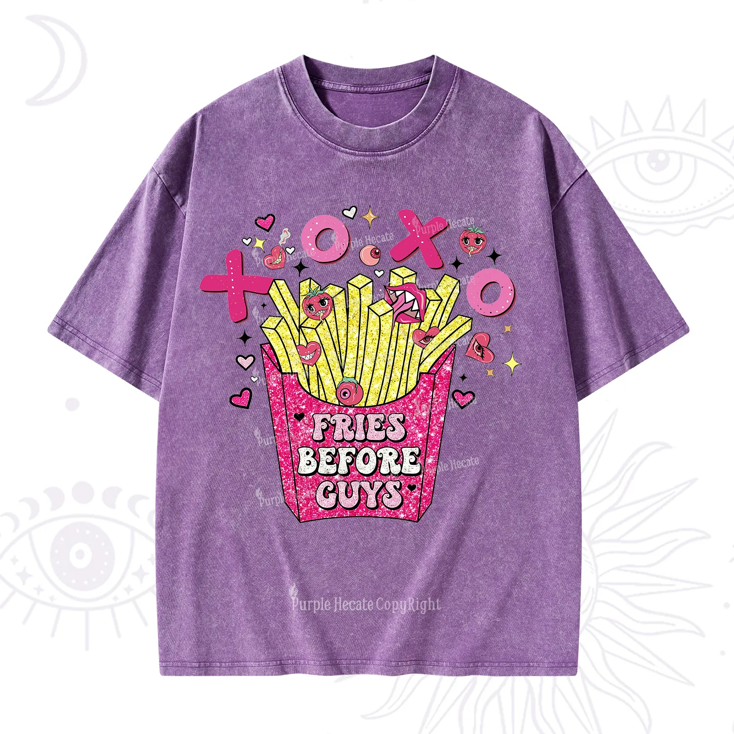 Purplehecate Fries Before Guys Valentine Washed T-Shirt