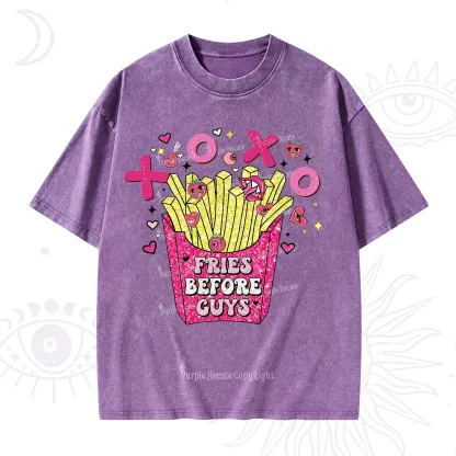 Purplehecate Fries Before Guys Valentine Washed T-Shirt