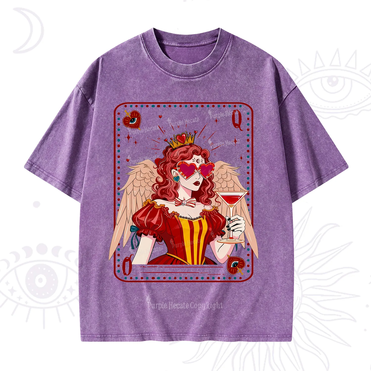 Purplehecate Queen of Hearts Angel Graphic Washed T-Shirt