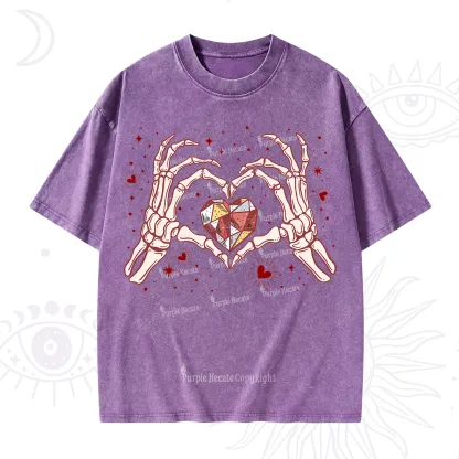 Purplehecate Skeleton Love Hands Valentine Washed T-Shirt