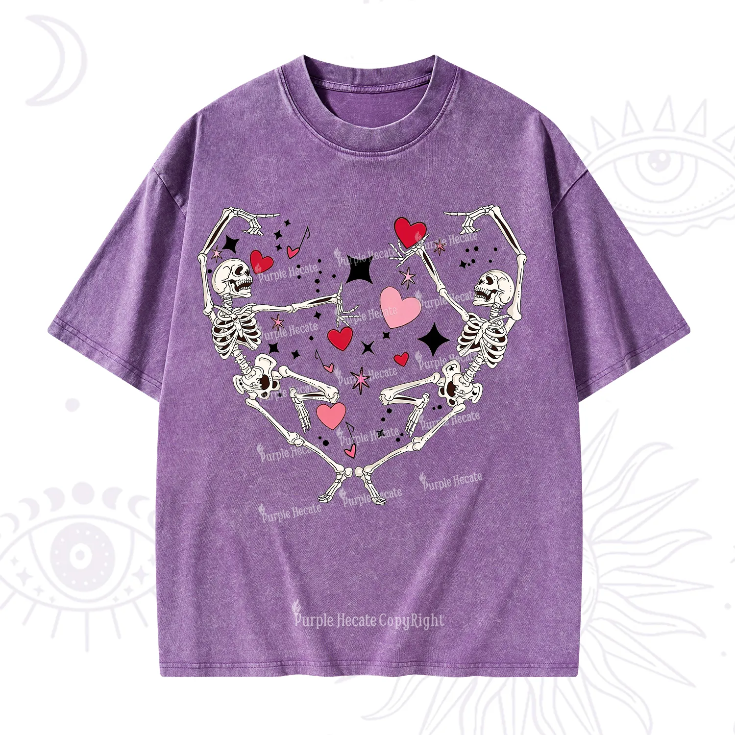 Purplehecate Skeleton Heart Lovers Valentine Washed T-Shirt