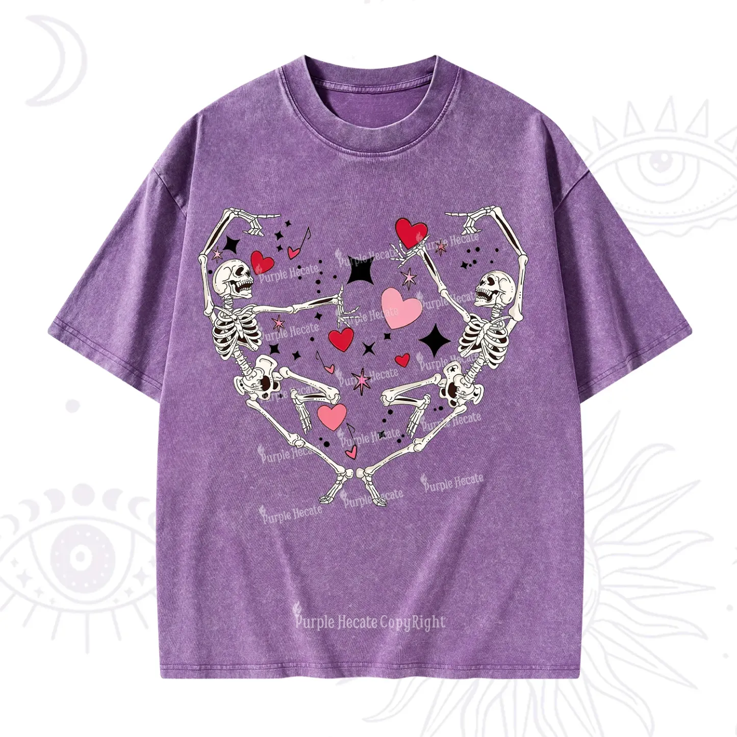 Purplehecate Skeleton Heart Lovers Valentine Washed T-Shirt