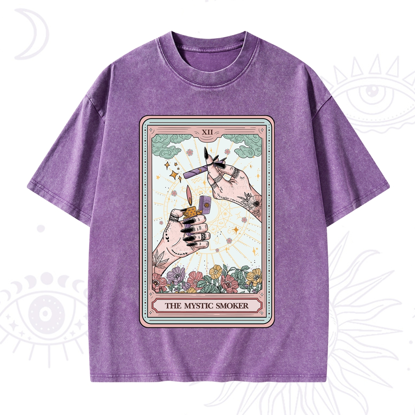 Purplehecate The Mystic Smoker Tarot Card Washed T-Shirt