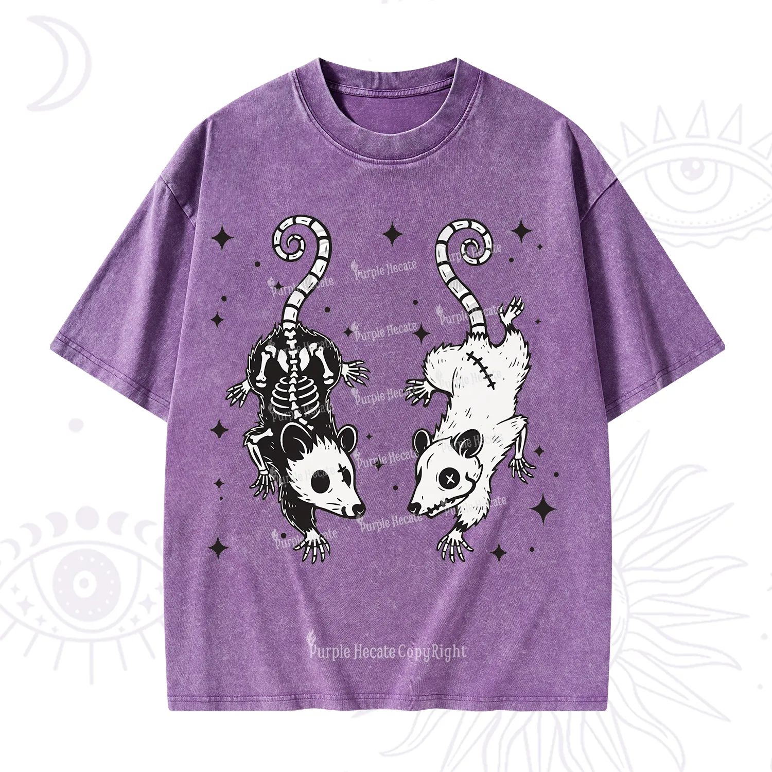 Purplehecate Moonlit Skeleton Rats Washed T-Shirt