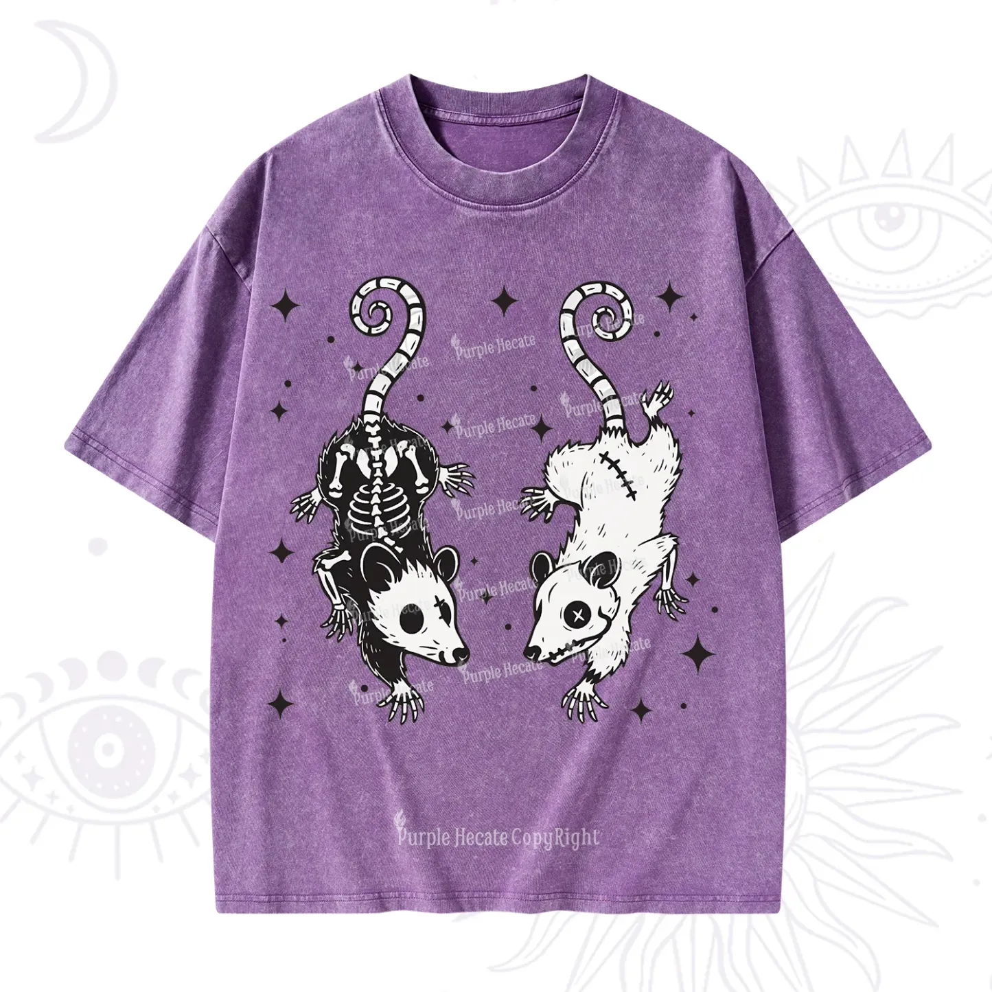 Purplehecate Moonlit Skeleton Rats Washed T-Shirt