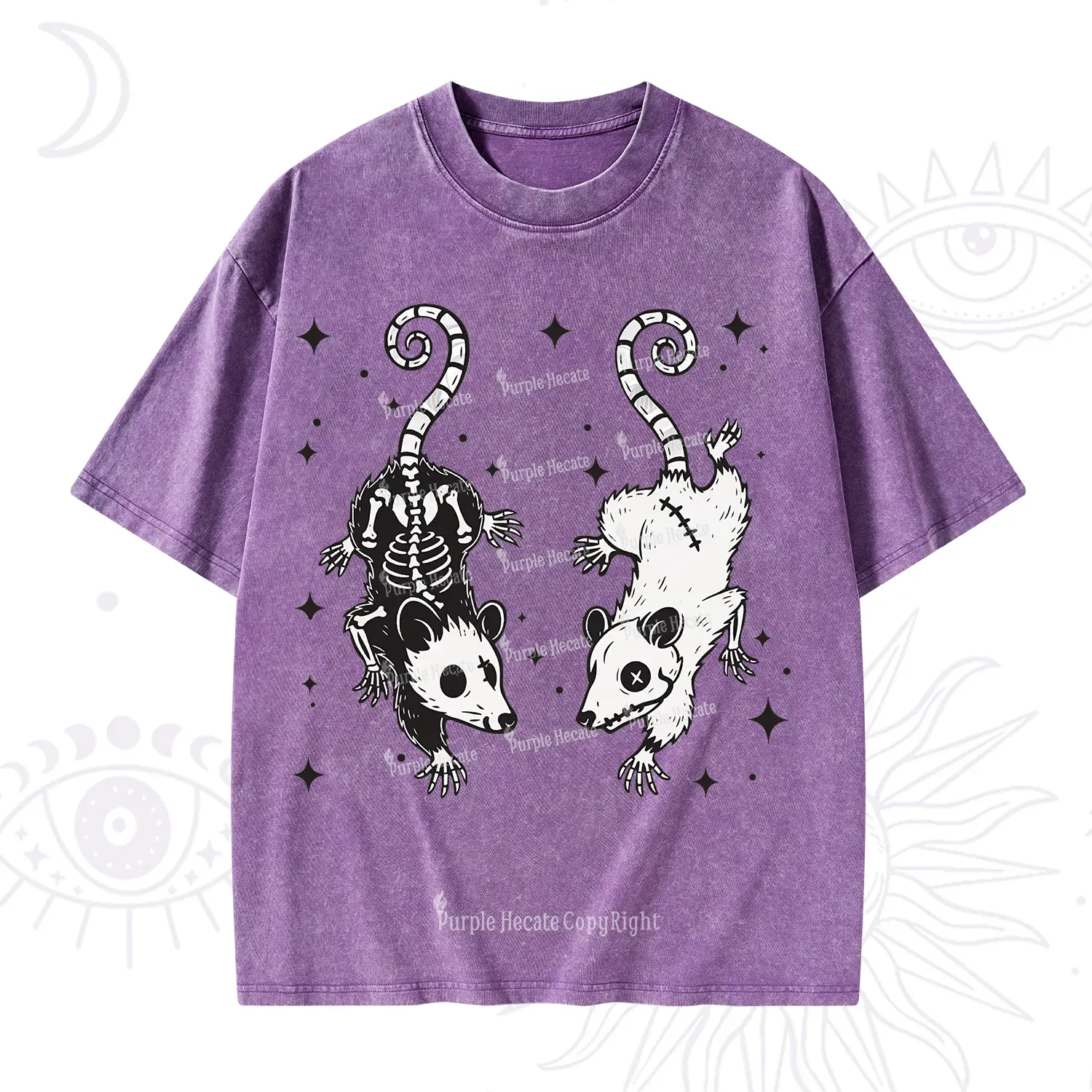 Purplehecate Moonlit Skeleton Rats Washed T-Shirt