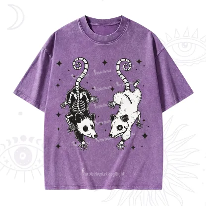 Purplehecate Moonlit Skeleton Rats Washed T-Shirt