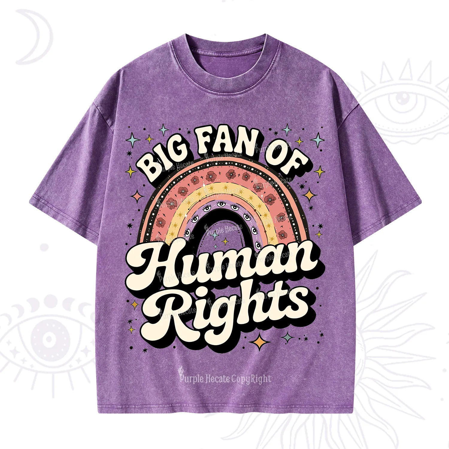 Purplehecate Big Fan Of Human Rights Rainbow Washed T-Shirt