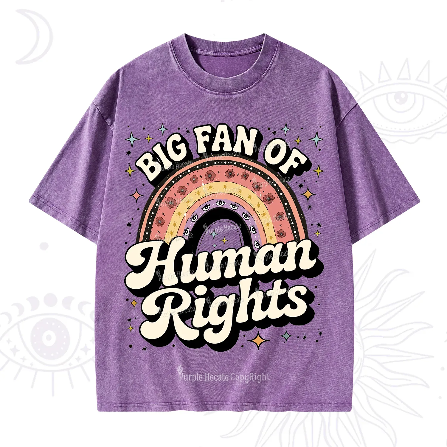 Purplehecate Big Fan Of Human Rights Rainbow Washed T-Shirt