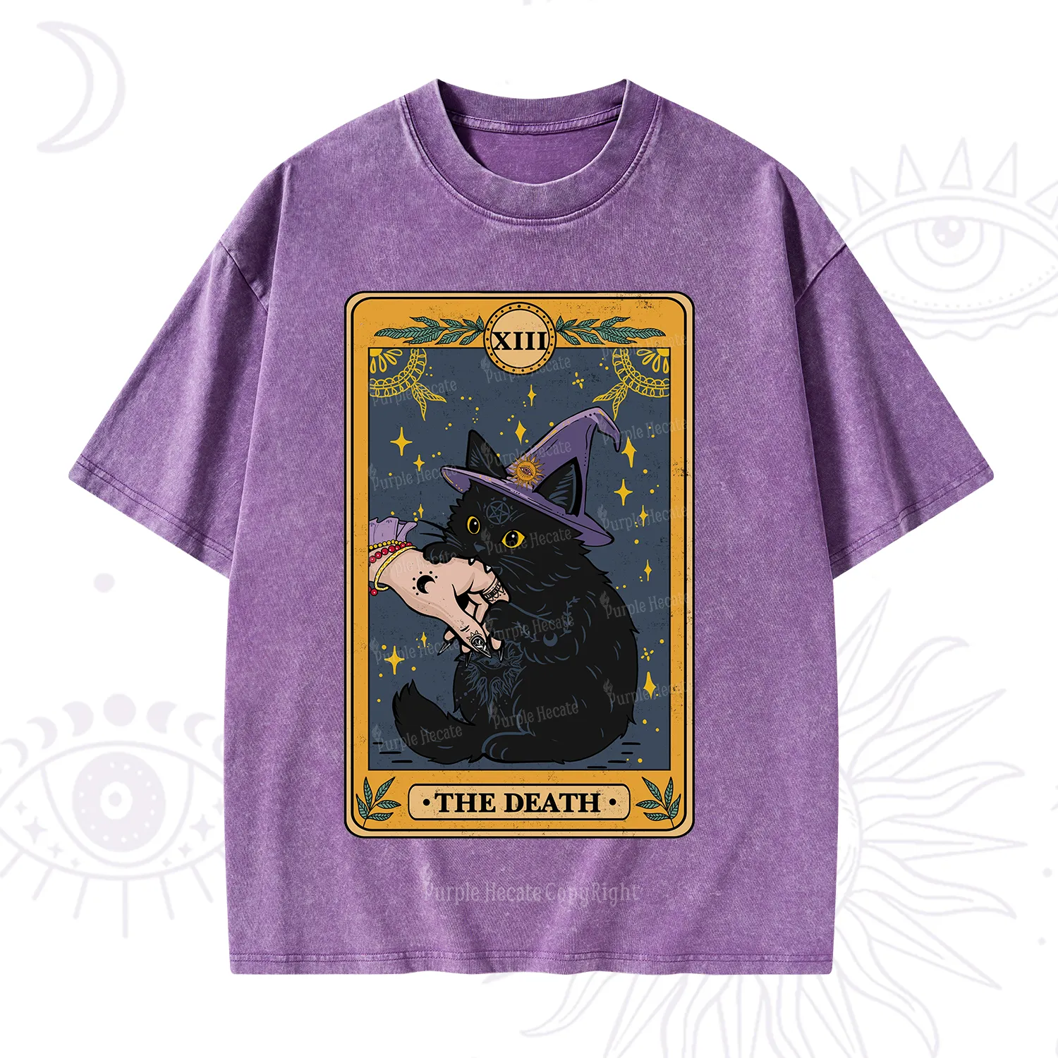 Purplehecate The Black Cat Death Tarot Washed T-Shirt