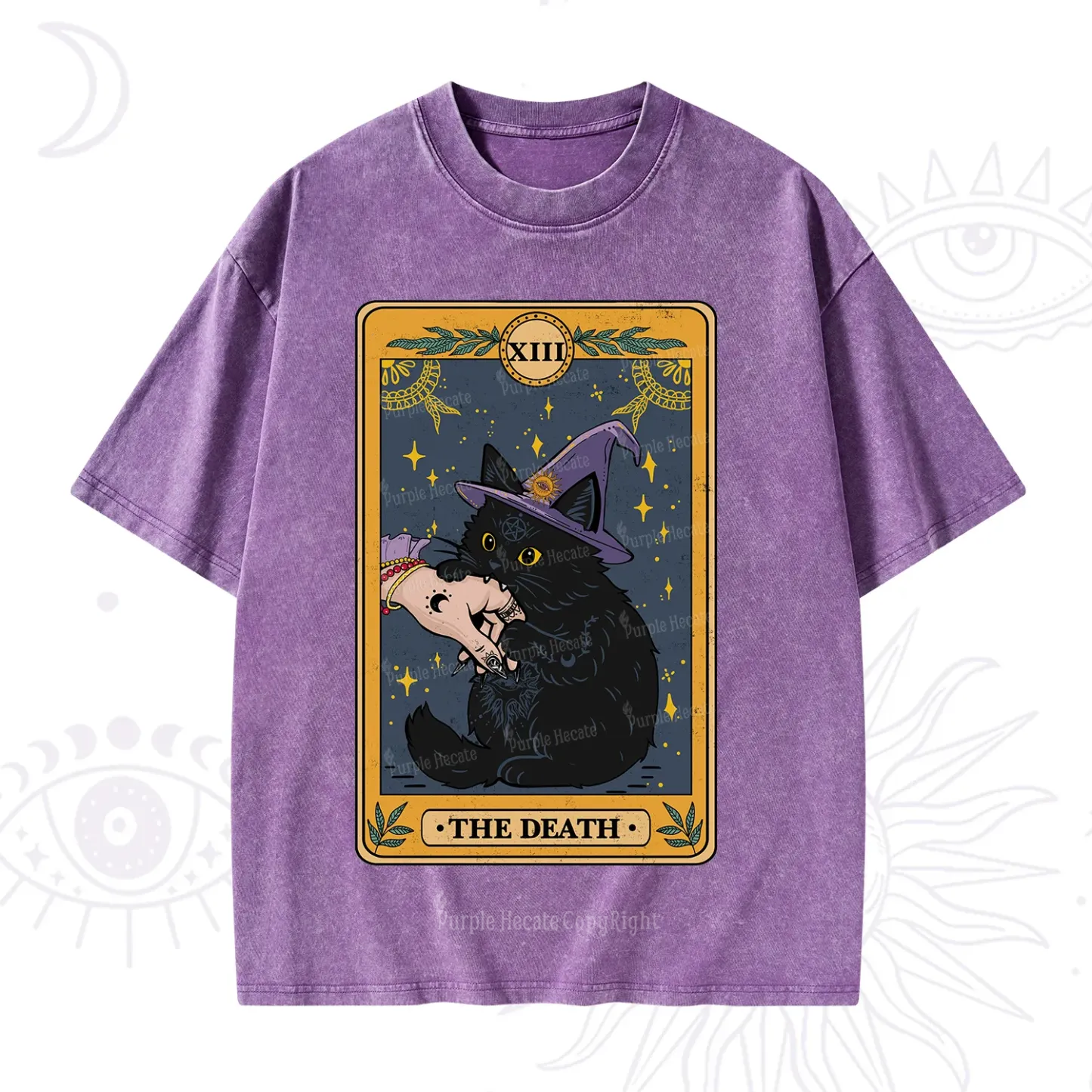 Purplehecate The Black Cat Death Tarot Washed T-Shirt