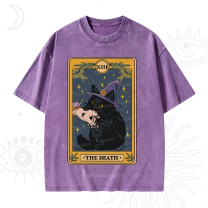 Purplehecate The Black Cat Death Tarot Washed T-Shirt
