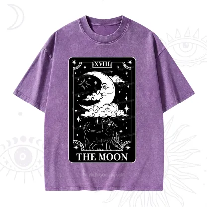 Purplehecate The Moon Tarot Card Cat Washed T-Shirt