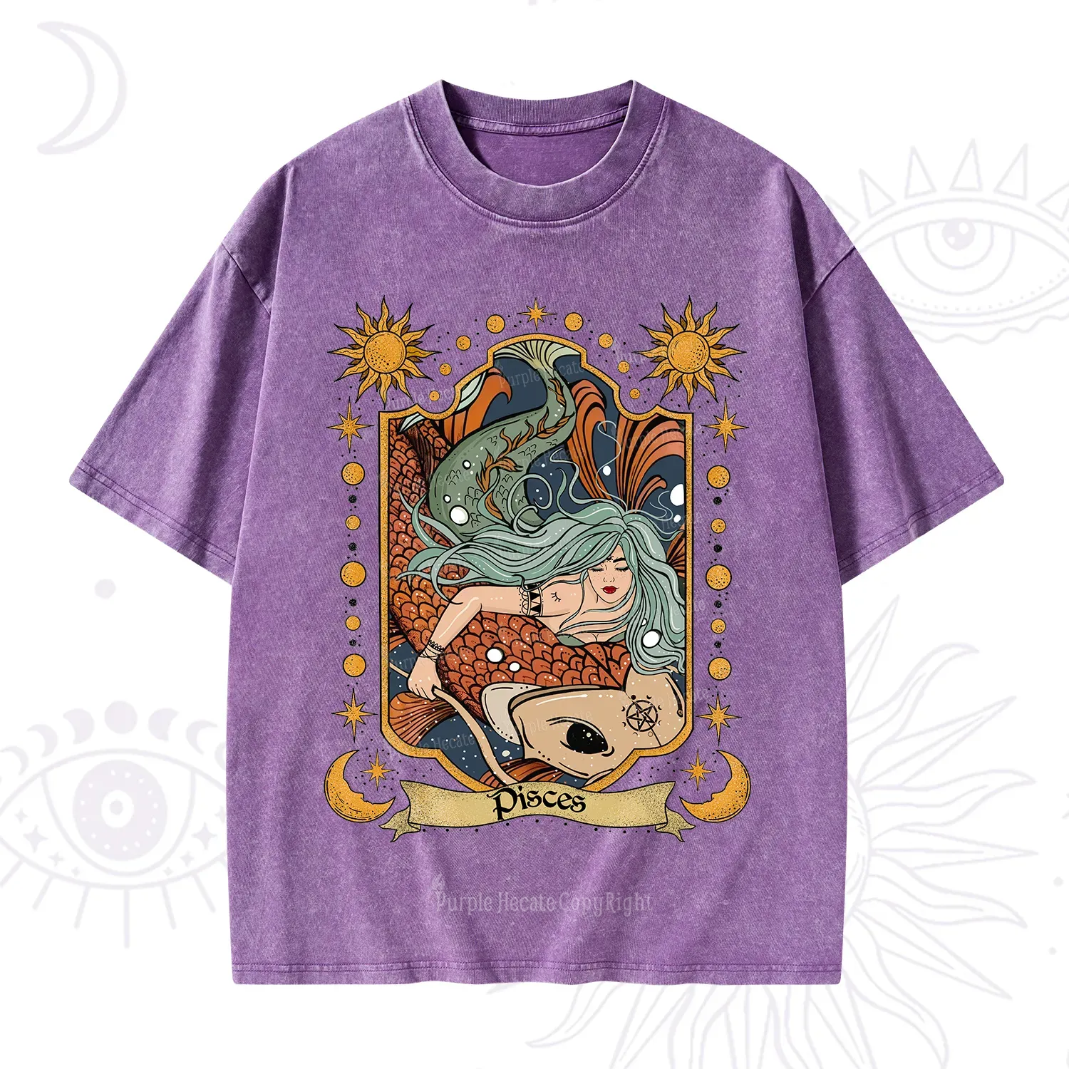 Purplehecate Mystic Pisces Zodiac Washed T-Shirt