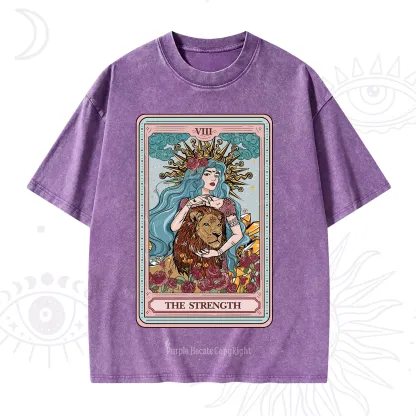 Purplehecate The Strength Tarot Card Washed T-Shirt