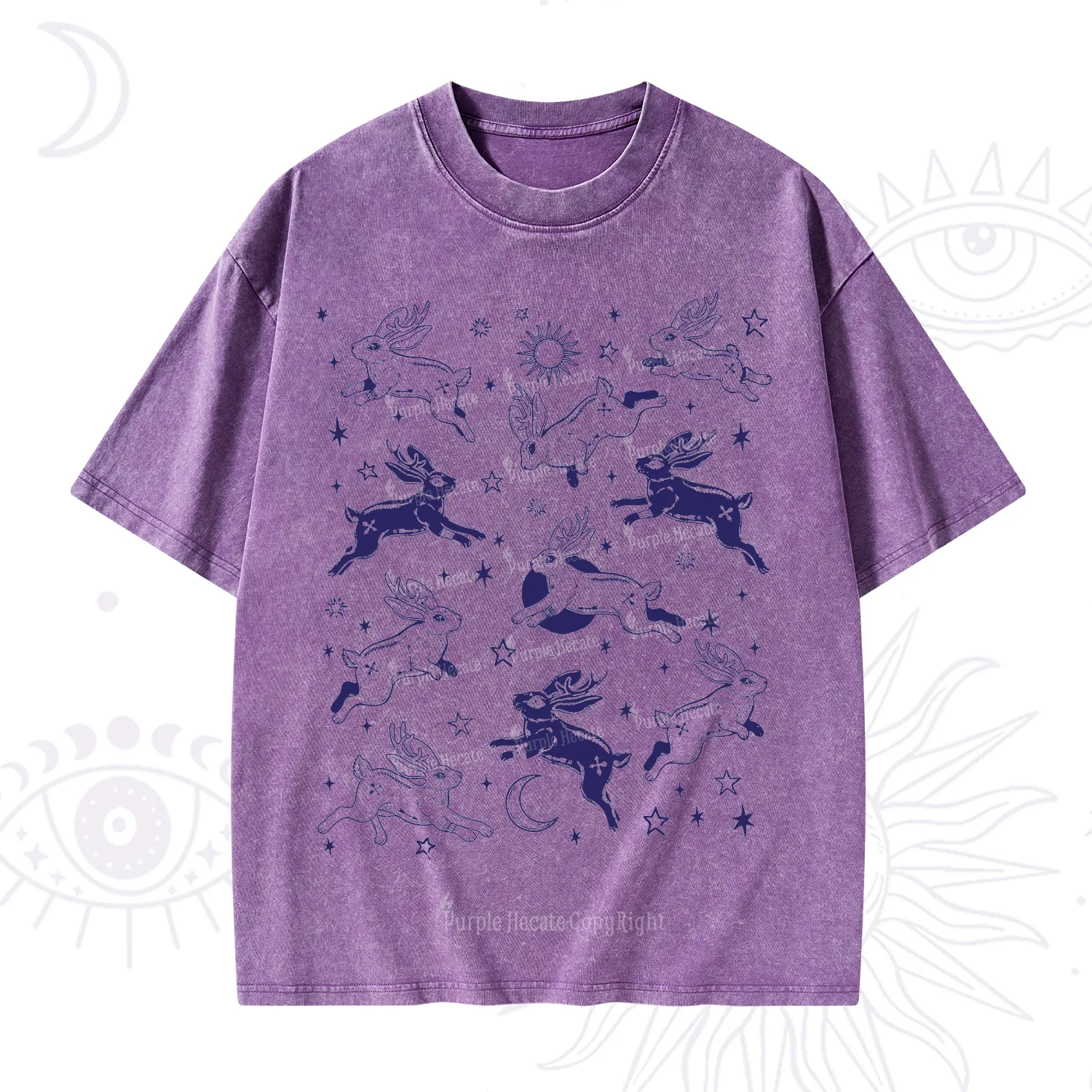Purplehecate Bunnies in Space Washed T-Shirt