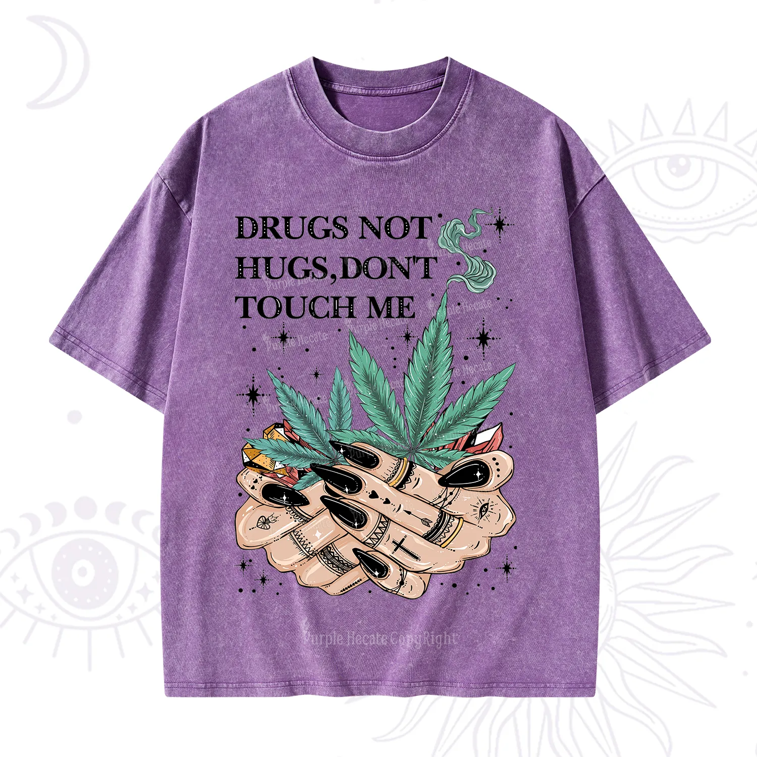 Purplehecate Drugs Not Hugs Washed T-Shirt