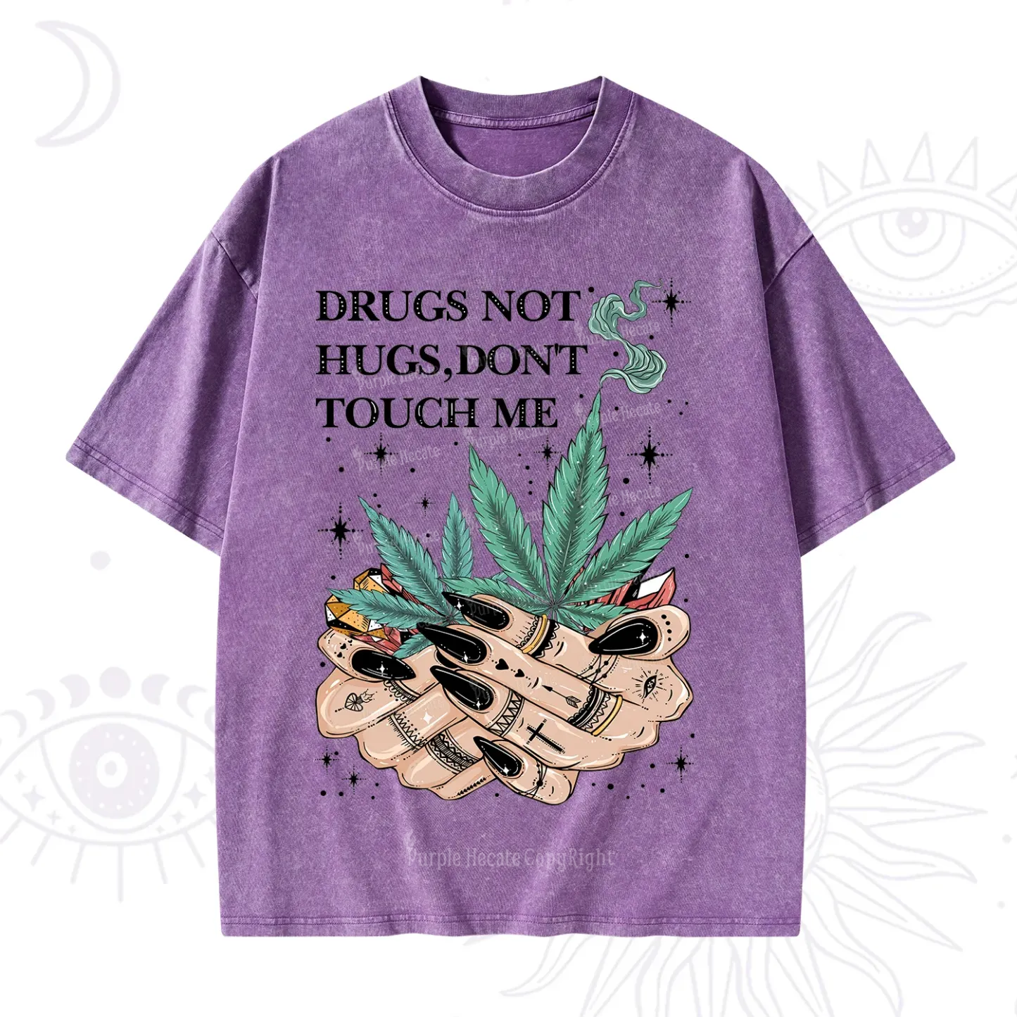 Purplehecate Drugs Not Hugs Washed T-Shirt
