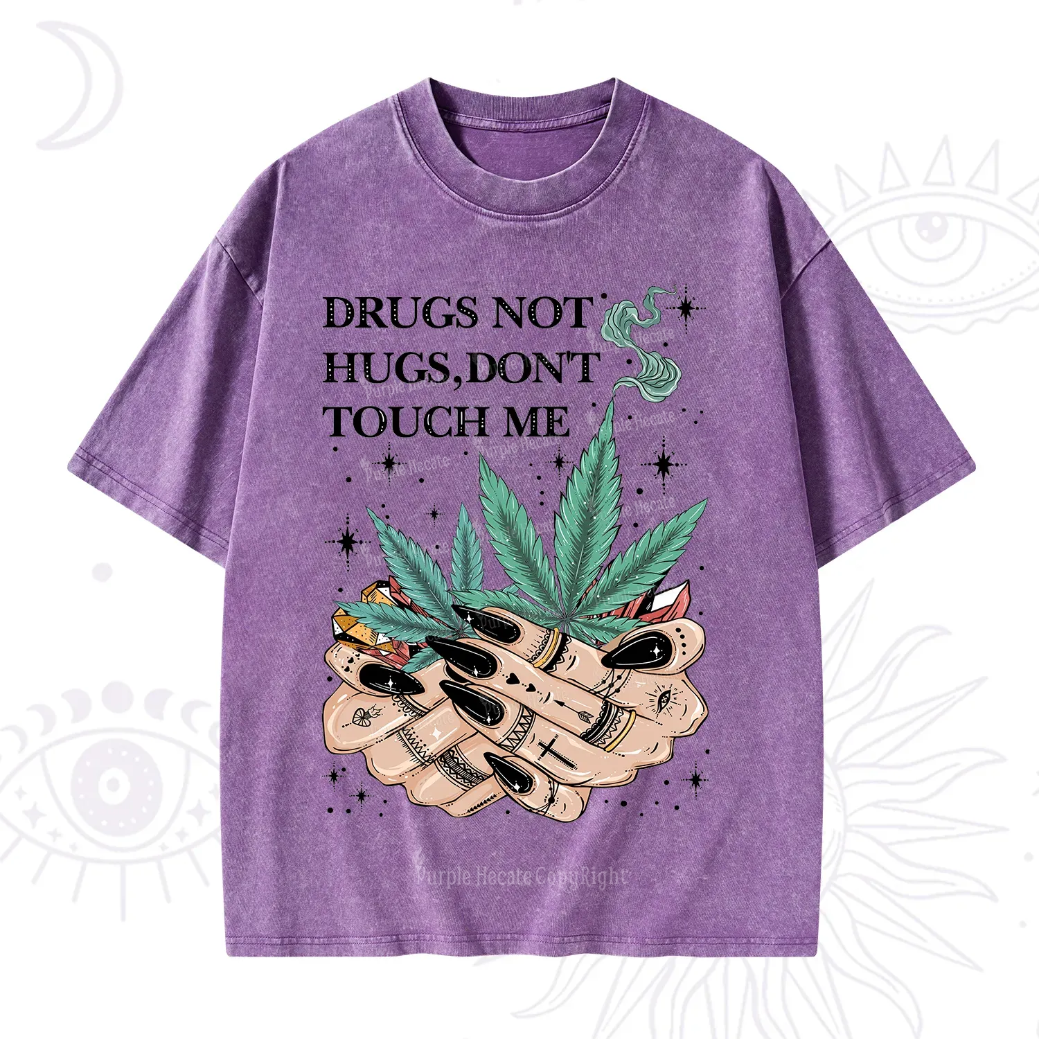 Purplehecate Drugs Not Hugs Washed T-Shirt