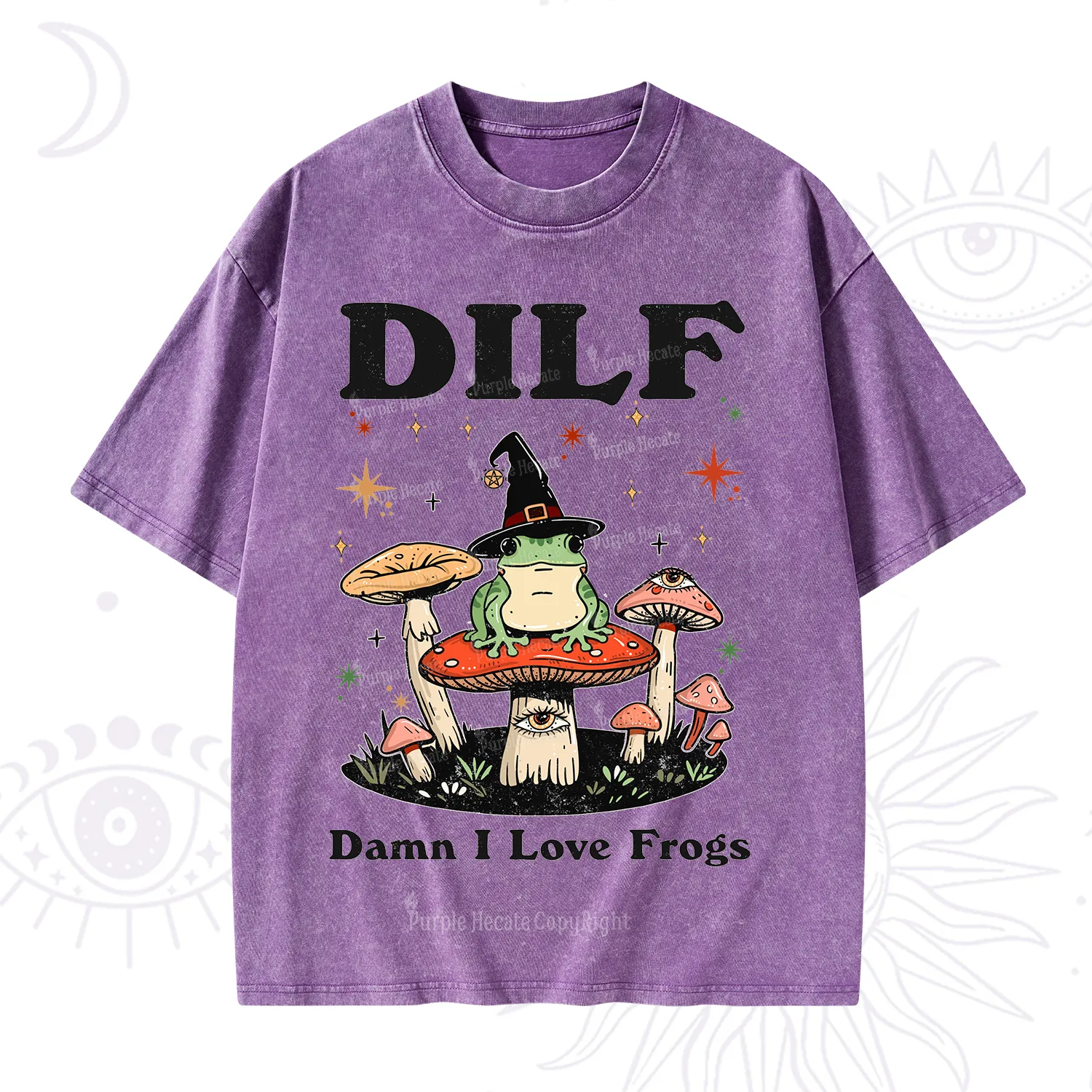 Purplehecate Dilf Damn I Love Frogs Washed T-Shirt