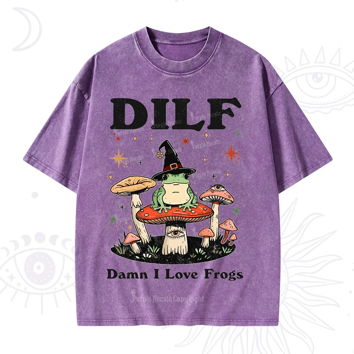 Purplehecate Dilf Damn I Love Frogs Washed T-Shirt