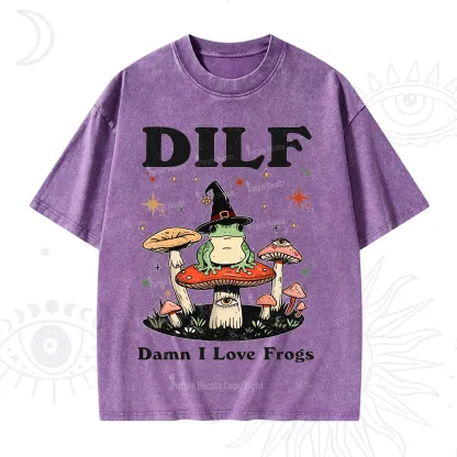 Purplehecate Dilf Damn I Love Frogs Washed T-Shirt