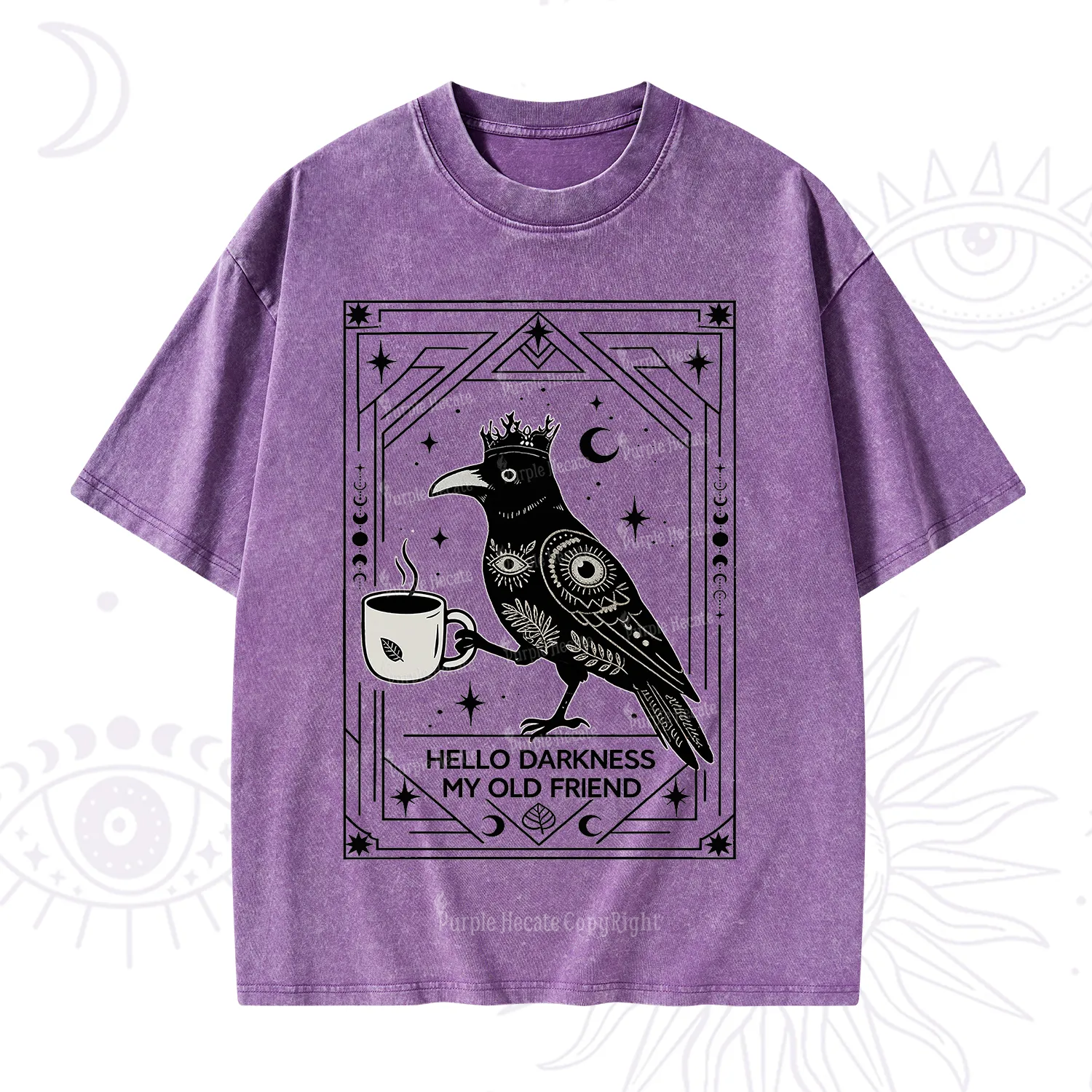 Purplehecate Hello Darkness My Old Friend Crow Washed T-Shirt