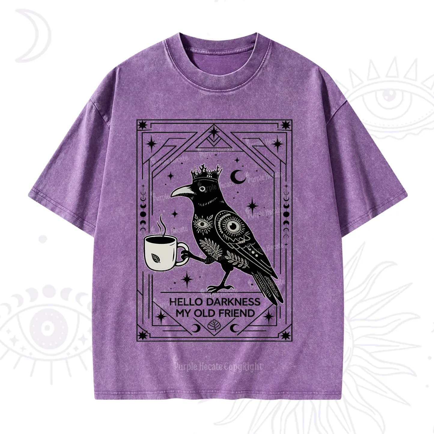 Purplehecate Hello Darkness My Old Friend Crow Washed T-Shirt