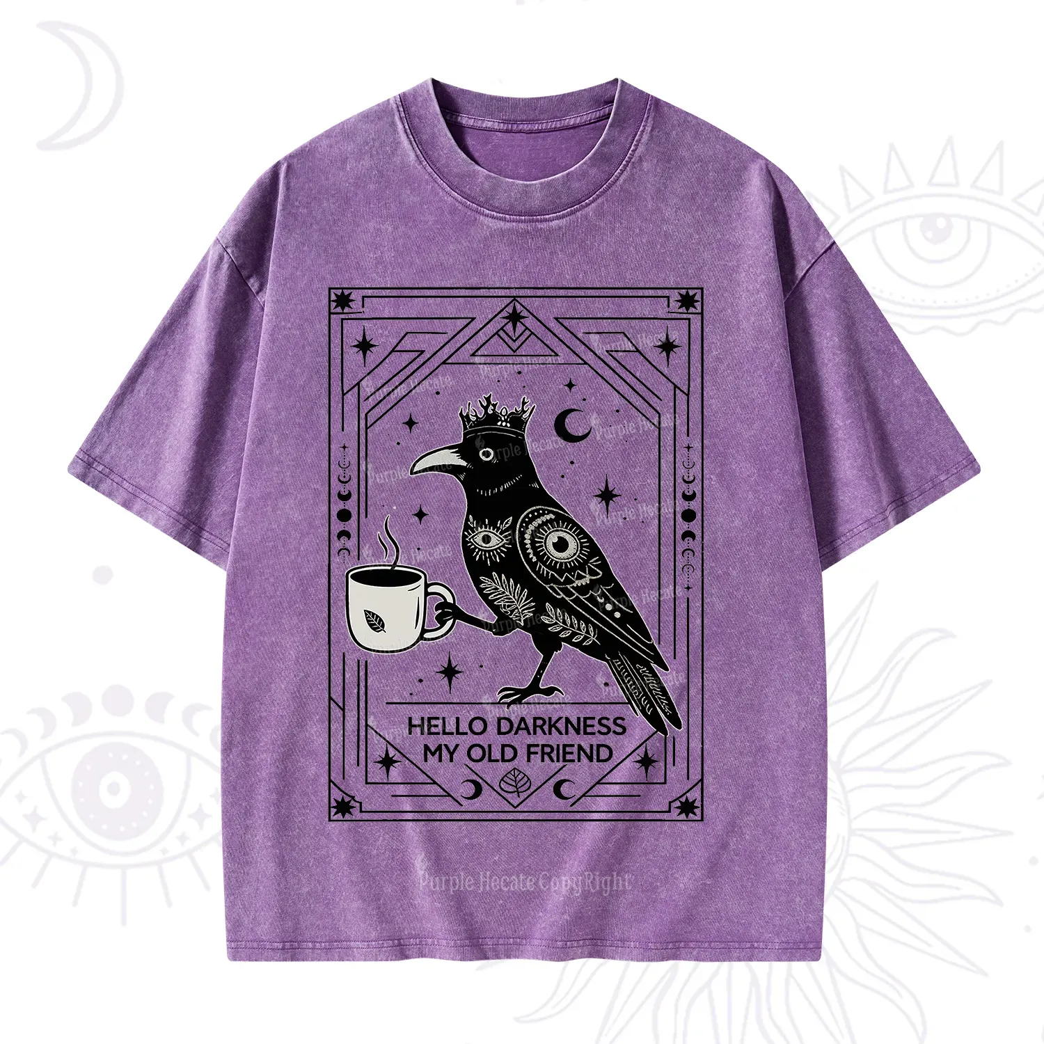 Purplehecate Hello Darkness My Old Friend Crow Washed T-Shirt