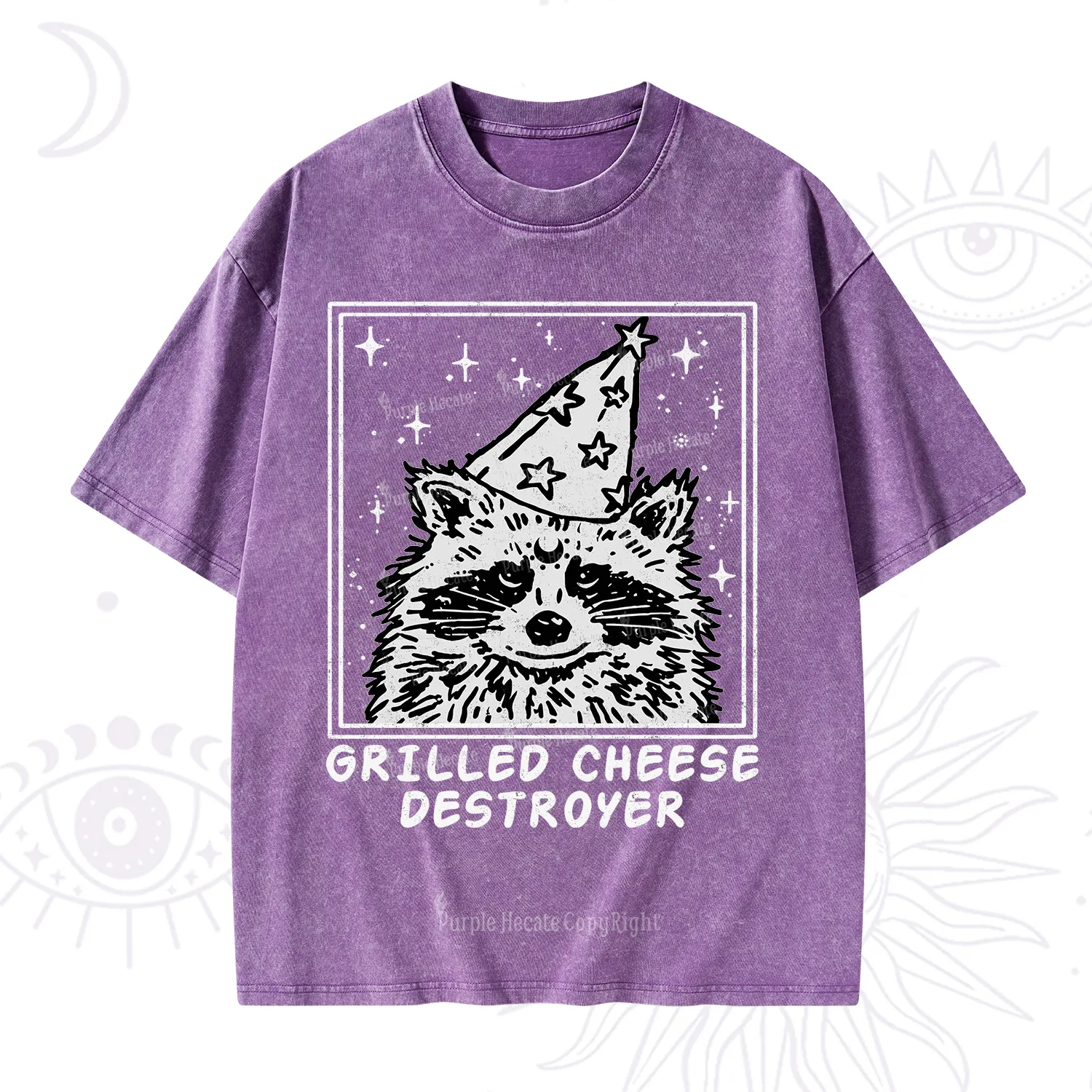 Purplehecate Grilled Cheese Destroyer Raccoon Washed T-Shirt
