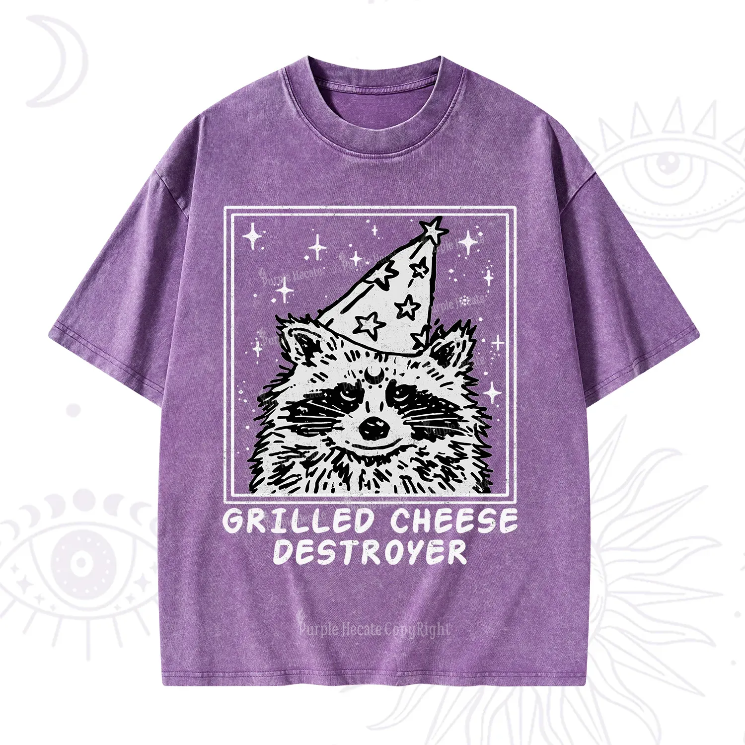 Purplehecate Grilled Cheese Destroyer Raccoon Washed T-Shirt