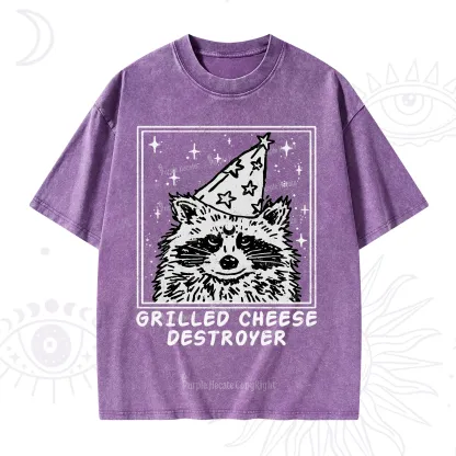 Purplehecate Grilled Cheese Destroyer Raccoon Washed T-Shirt