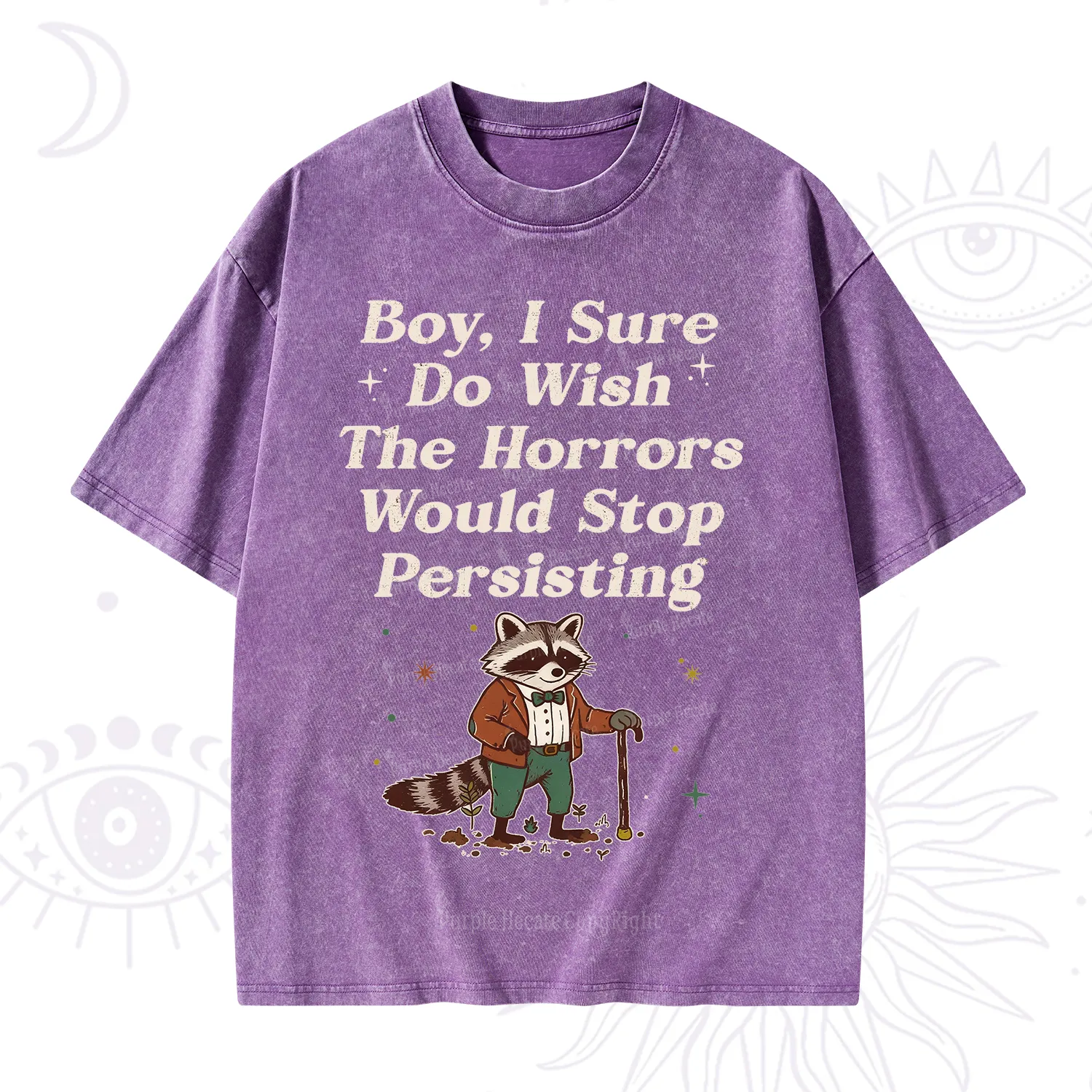 Purplehecate Raccoon Boy I Sure Do Wish The Horrors Would Stop Persisting Washed T-Shirt